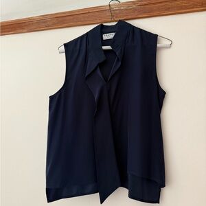 Frame Denim 100% Silk Navy Sleeveless Blouse
